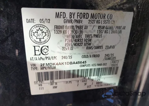 2013 Ford Edge Sport z USA, uszkodzony, nr VIN 2FMDK4AK1DBA45645